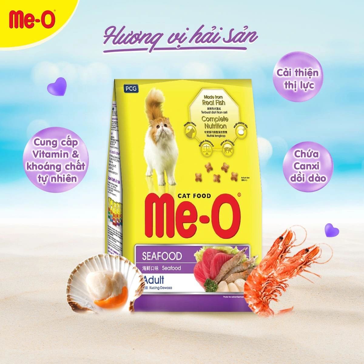 Hạt Mèo Me-O Cat Hải Sản Seafood 350g - Thú Cưng Hạnh Phúc